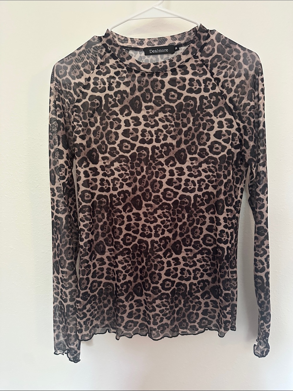 Leopard Print Long Sleeve Mesh Tee - Brown/Black